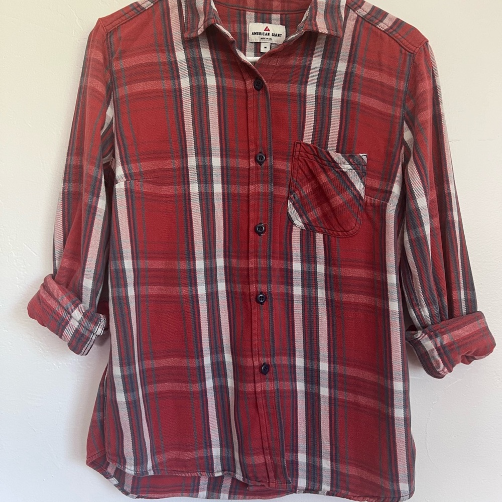 American Giant Red Plaid Button Down Shirt